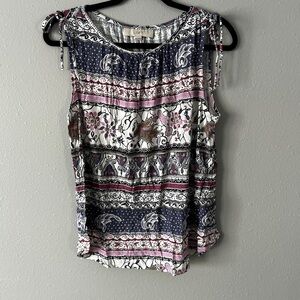 LOFT Navy and Pink Patterned Blouse